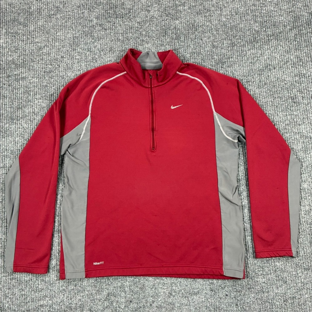 Nike Therma Fit 1/4 Zip Pullover Mens Size Large Red Gray Long Sleeve Athletic